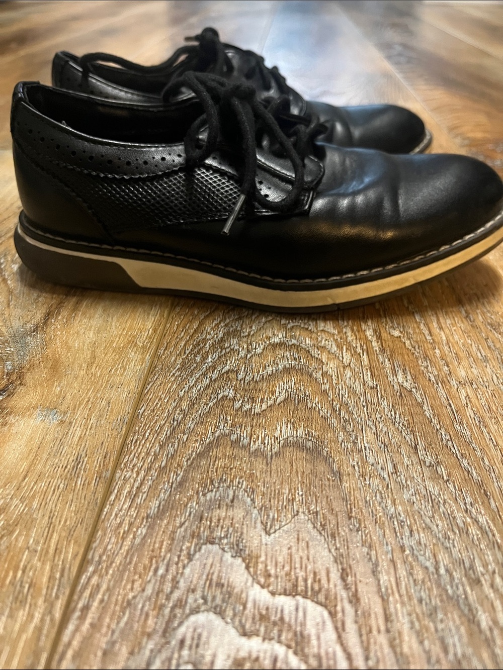 Kids Black Leather Lace-Up Casual Oxford Shoes
